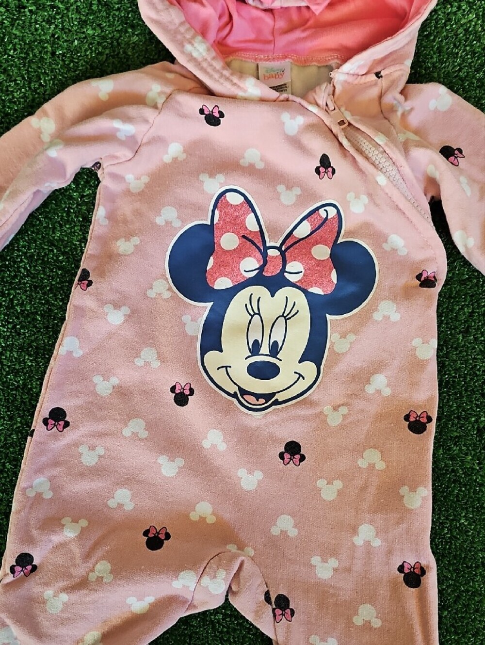 Disney Pink Minnie Mouse Hooded One-Piece with Ears And Pink Bow - Picture 4 of 6